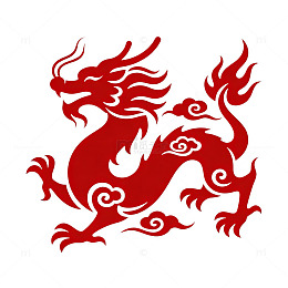 剪纸风中国龙传统红色图案设计素材