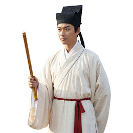 身着古装手持竹杖的男子