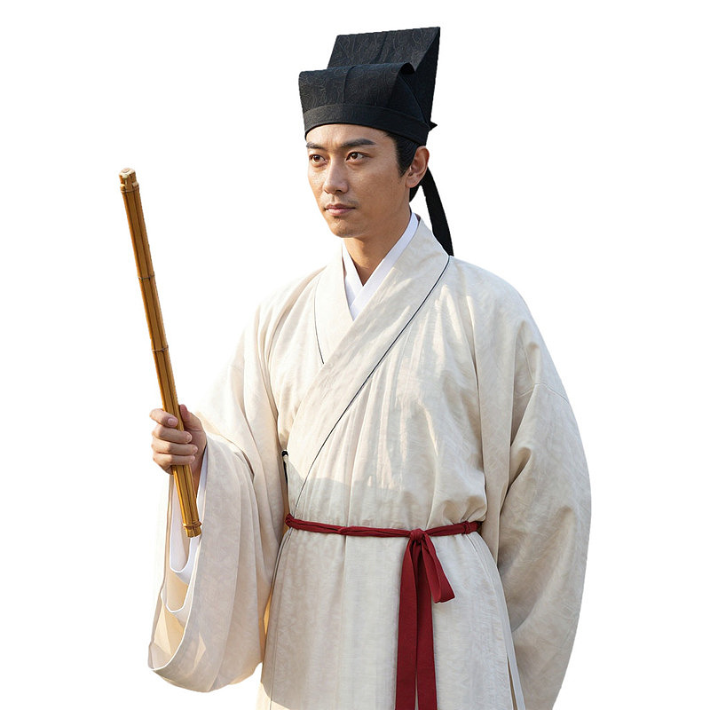 身着古装手持竹杖的男子