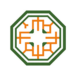 绿色边框橙色几何图案标识