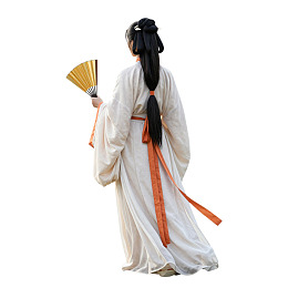 古装女子手持折扇背影