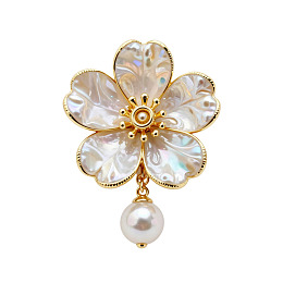 金色花形珍珠胸针图片