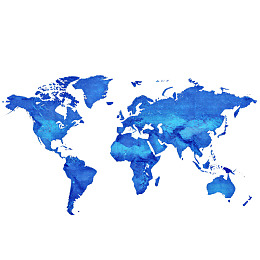 蓝色水彩风格世界地图