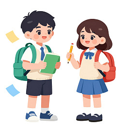 卡通学生书包铅笔互动