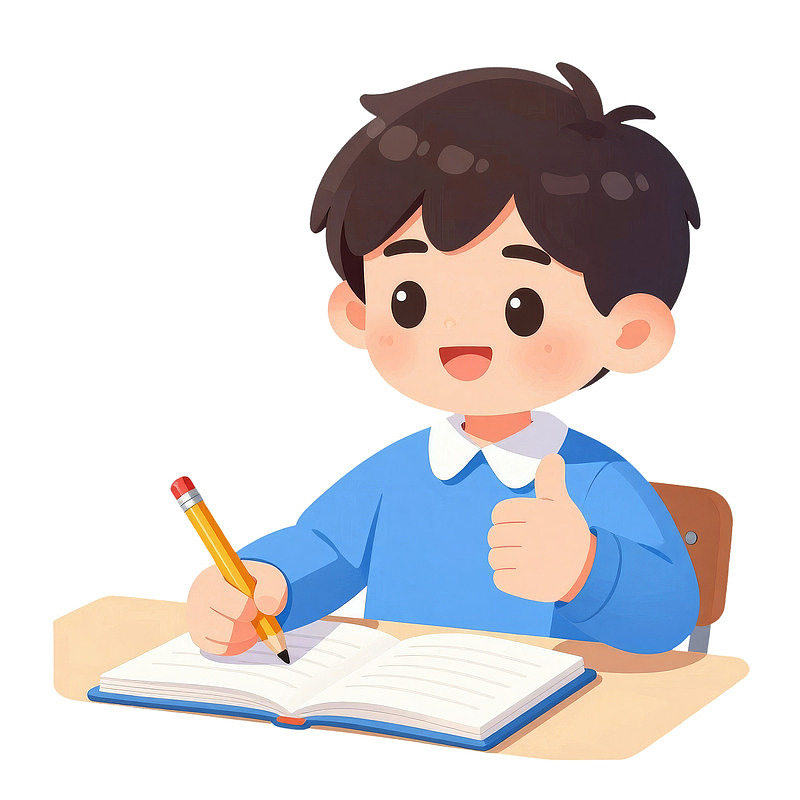 卡通男孩学习写字点赞