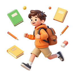 卡通男孩背着书包奔跑