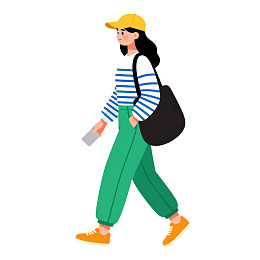 卡通风格女性行走场景
