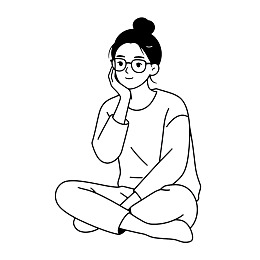 戴眼镜女子盘腿静坐图片