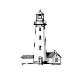 黑白线条风格灯塔建筑插画