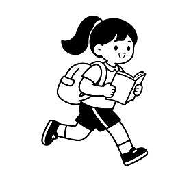 女孩奔跑看书背着书包