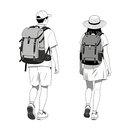 一男一女背对行走图片