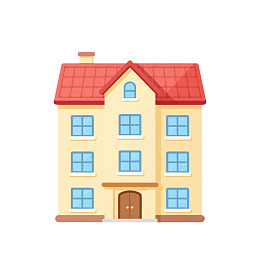 卡通风格三层住宅建筑