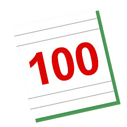 红色数字100在绿色边框纸张上