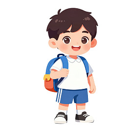 卡通男孩背着书包微笑站立
