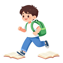 男孩背着书包奔跑图片