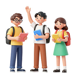 三名学生手持书本互动