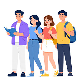 四名学生校园学习场景