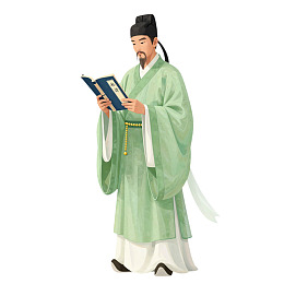 古代文人着绿袍读书图片