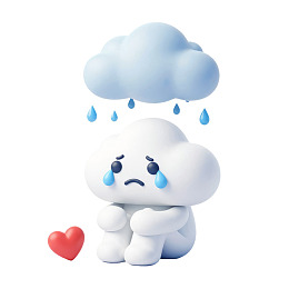 卡通云朵哭泣雨滴落红心