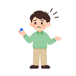 困惑男子手持蓝色方块