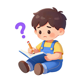 困惑男孩写作业图片