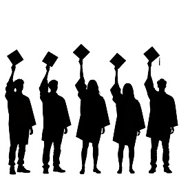 毕业生高举学位帽庆祝