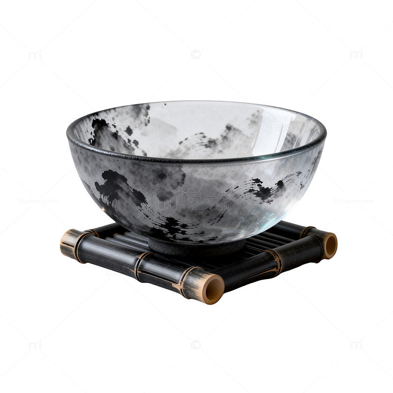 水墨风月球纹理玻璃碗设计素材