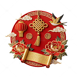 剪纸风春节吉祥图案设计素材