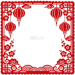 剪纸风春节灯笼花卉边框设计素材