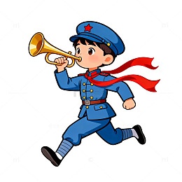 卡通风少先队员吹号手绘设计素材