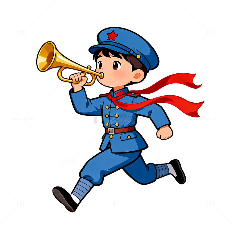 卡通风少先队员吹号手绘设计素材