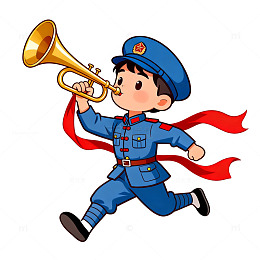 卡通风小号手军装奔跑插画素材