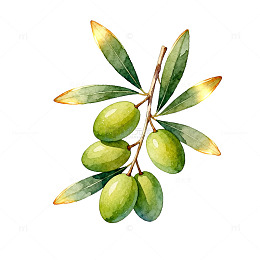水彩风橄榄枝果实植物插画素材