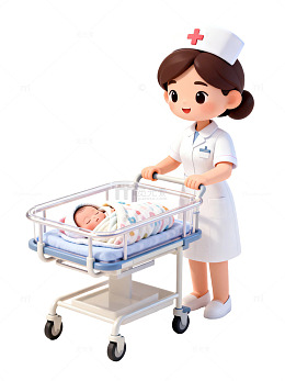 卡通风格护士推婴儿车设计素材