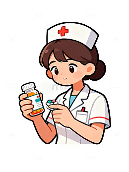 卡通风格护士手持药瓶插画设计素材