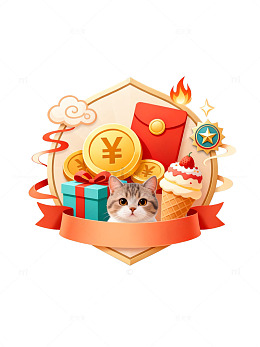 卡通风猫咪红包金币设计素材
