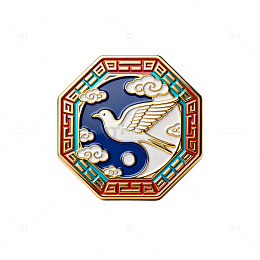 中式风仙鹤祥云徽章设计素材