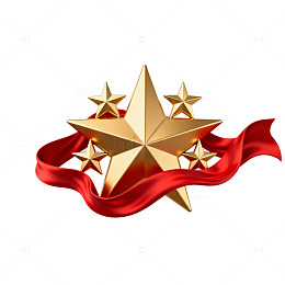 立体风金色五角星红绸带设计素材