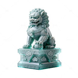 青玉风格石狮雕像设计素材