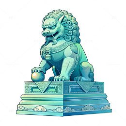 卡通风格石狮子雕塑插画设计素材
