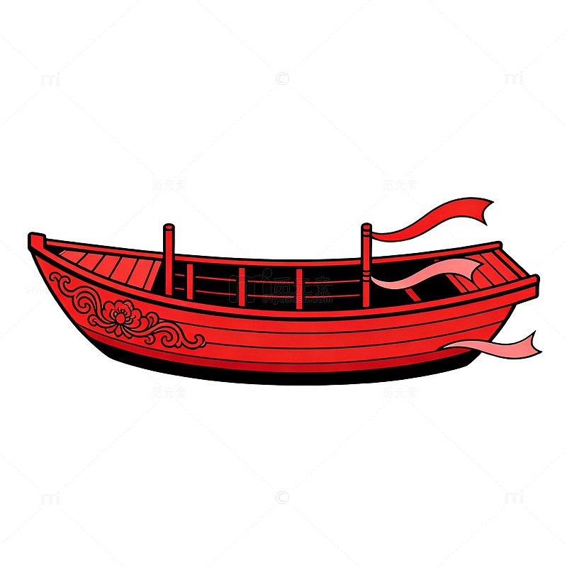 卡通风红色古船手绘插画设计素材