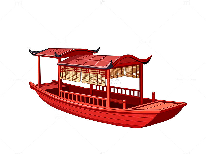 卡通风格中式游船插画设计素材