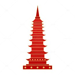 扁平风中国塔楼红色剪影设计素材