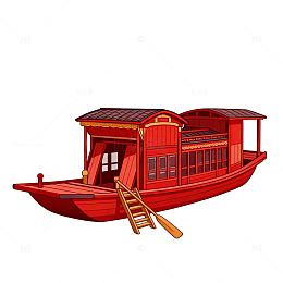 卡通风格江南游船插画设计素材