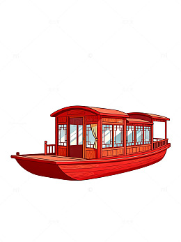 卡通风格红色游船插画设计素材