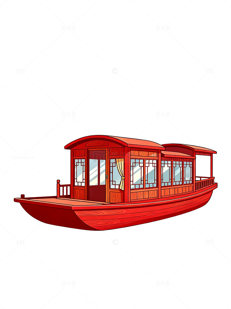 卡通风格红色游船插画设计素材