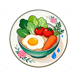 卡通风格健康早餐碗插画设计素材