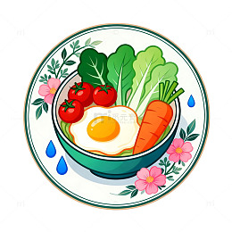 卡通风健康早餐蔬菜煎蛋插画素材