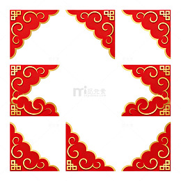 中式风红色祥云角花装饰设计素材