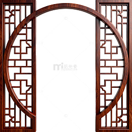 中式古典圆形窗格设计素材